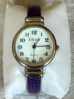 NWOT Eikon Purple Snakeskin Leather Bangle Cuff Watch w/New Battery